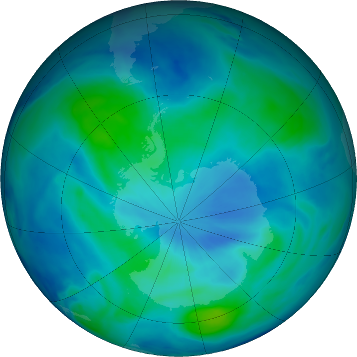 Antarctic ozone map for 06 March 2021